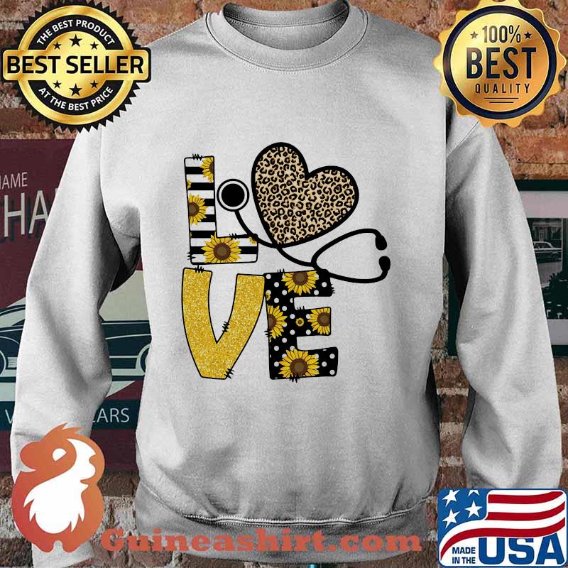 Love Stethoscope Sunflower Leopard Shirt Sweater