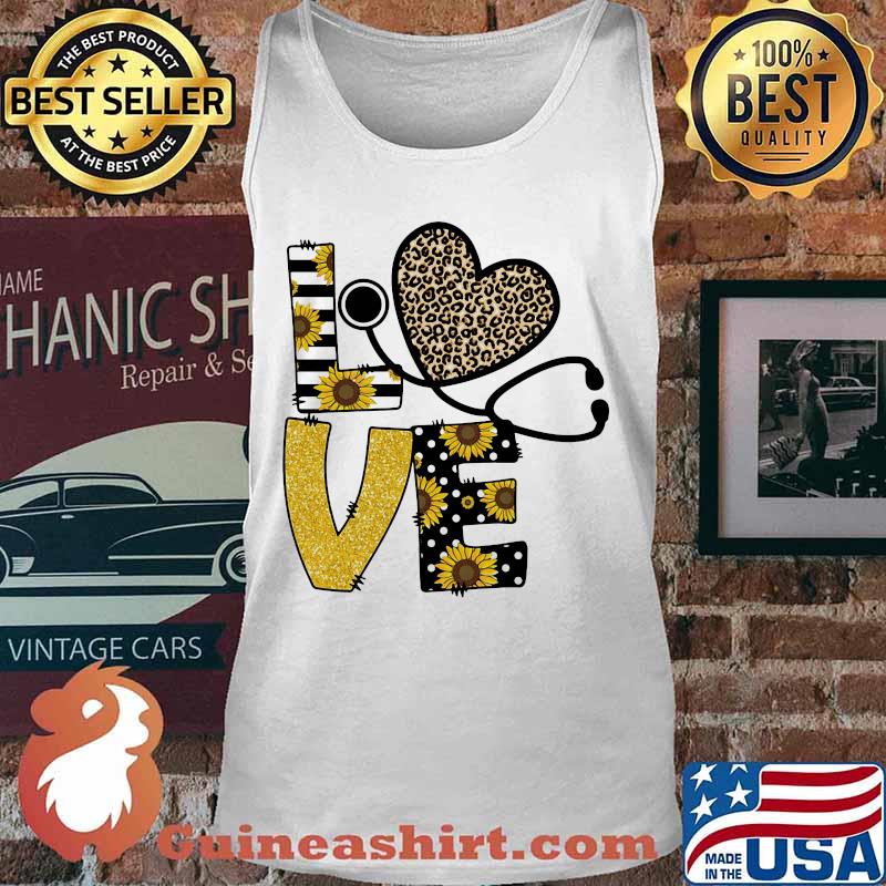 Love Stethoscope Sunflower Leopard Shirt Tank top