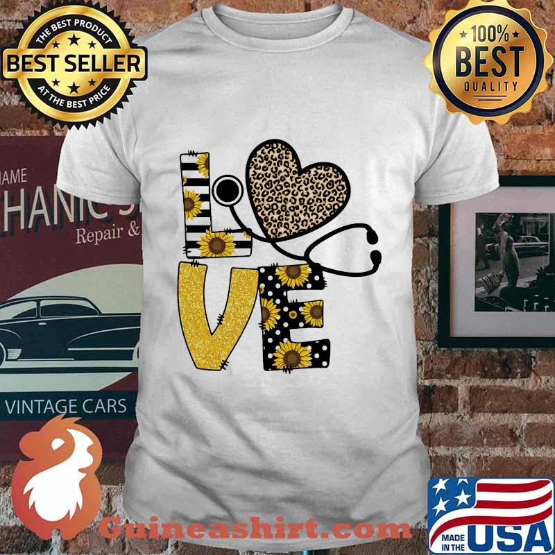 Love Stethoscope Sunflower Leopard Shirt