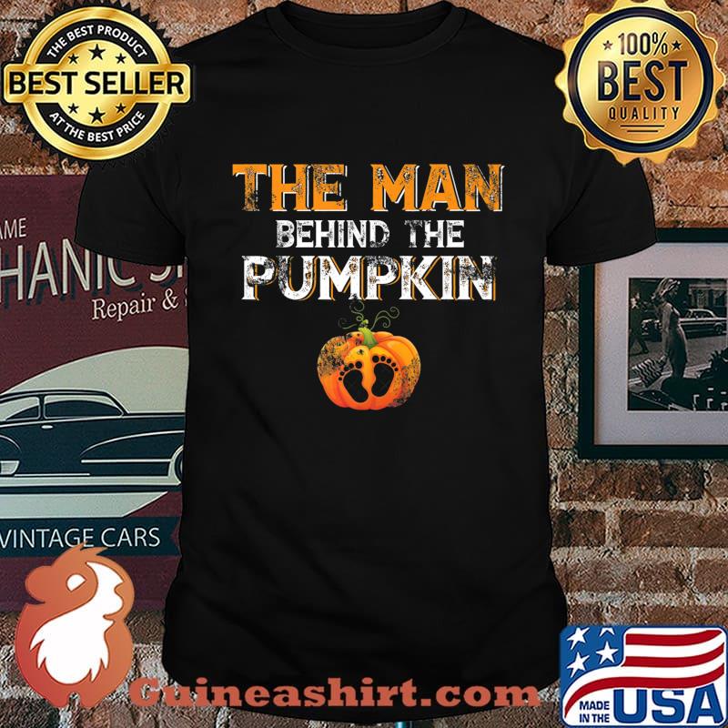 Mens Expecting The Man Behind The Pumpkin Halloween Pregnancy Dad Premium T-Shirt
