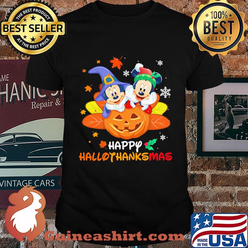 Mickey and minnie happy hallothanksmas halloween thanksgiving christmas shirt