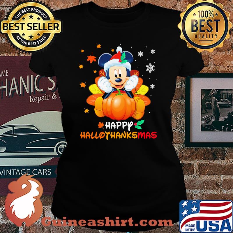Mickey mouse happy hallothanksmas halloween thanksgiving christmas s Laides tee