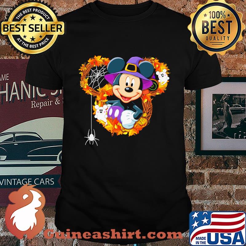 Mickey mouse witch happy halloween leaves shirt