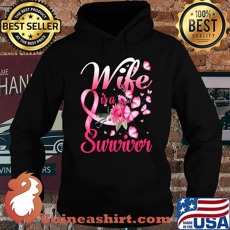 My Wife Is A Survivor Butterfly Breast Cancer Awareness T-Shirt Hoodie