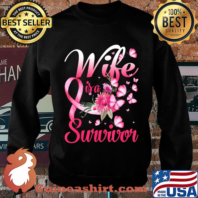 My Wife Is A Survivor Butterfly Breast Cancer Awareness T-Shirt Sweater