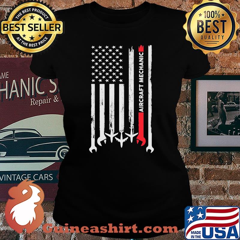 Official Aircraft Mechanic American Flag Independence Day Shirt Laides tee