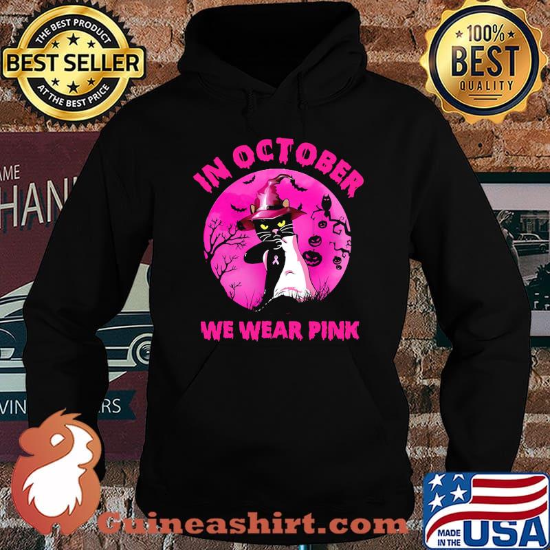 Official In October We Wear Pink Cat Moonlight Halloween Shirt Hoodie