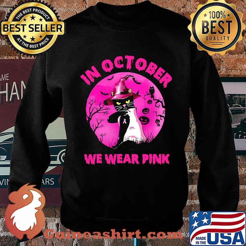 Official In October We Wear Pink Cat Moonlight Halloween Shirt Sweater