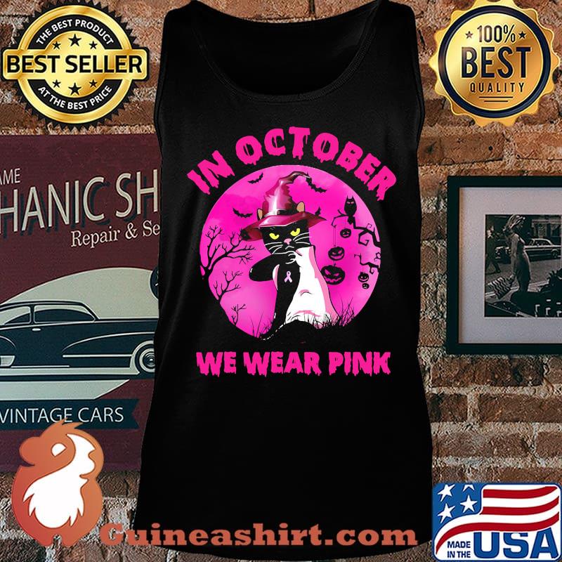 Official In October We Wear Pink Cat Moonlight Halloween Shirt Tank top