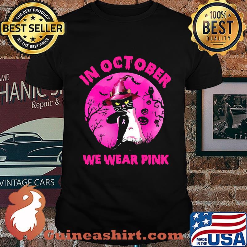 Official In October We Wear Pink Cat Moonlight Halloween Shirt