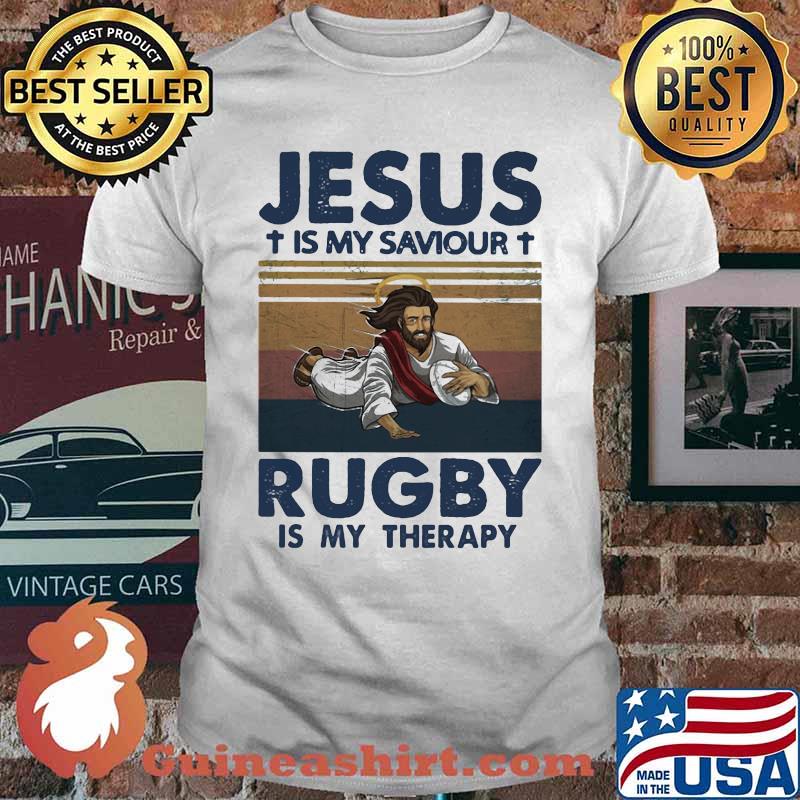 Official Jesus is my saviour rugby is my therapy vintage retro shirt