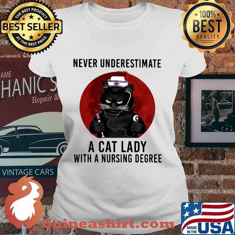 Official Never Underestimate A Cat Lady With A Nursing Degree Blood Moon Shirt Ladies tee