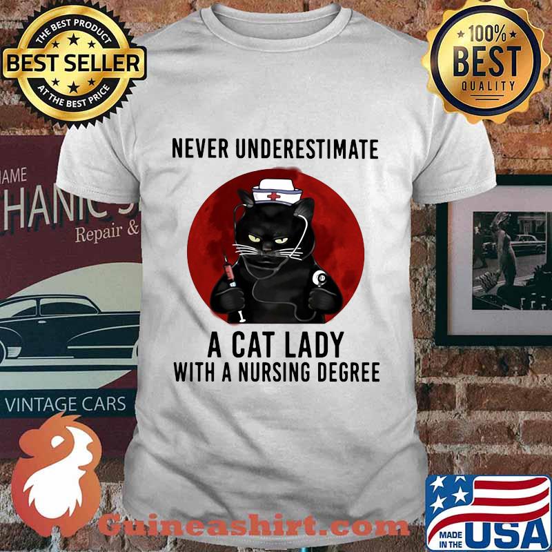 Official Never Underestimate A Cat Lady With A Nursing Degree Blood Moon Shirt