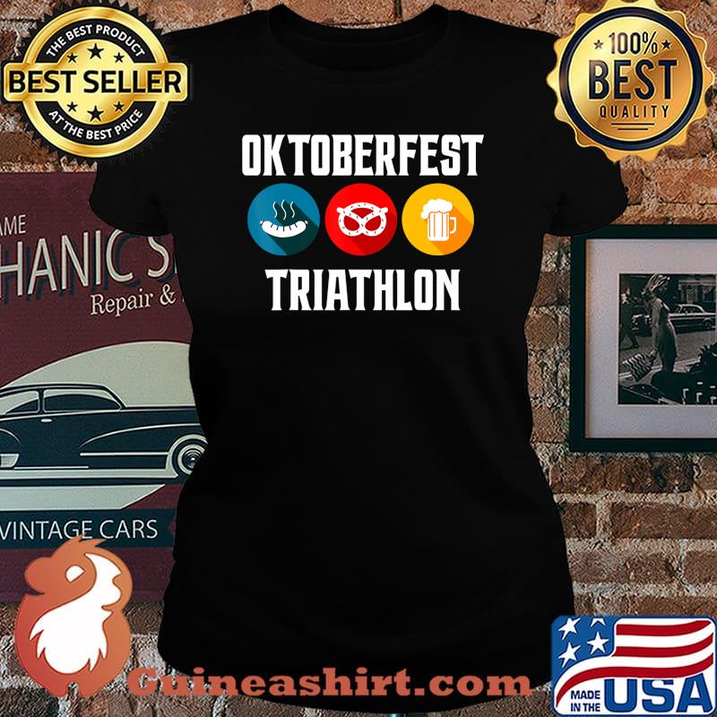 Oktoberfest Triathlon Funny Bavarian Beer Pretzels and Brat T-Shirt Laides tee