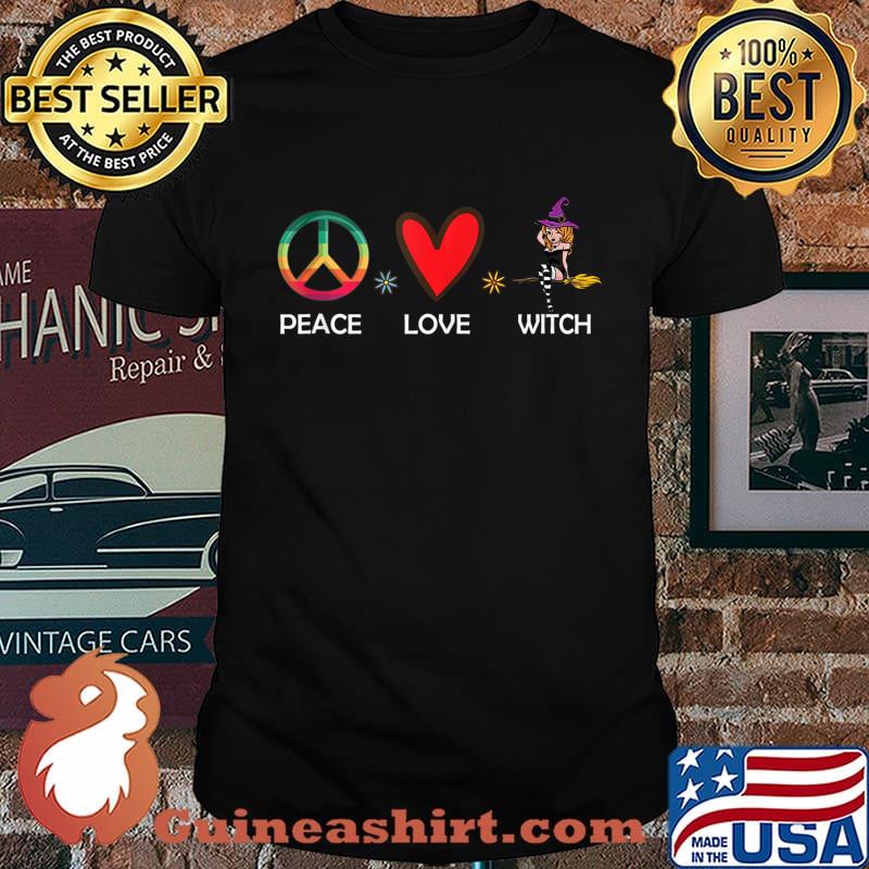 Peace Love Witch Graphic Kids Girls Women Funny Halloween shirt