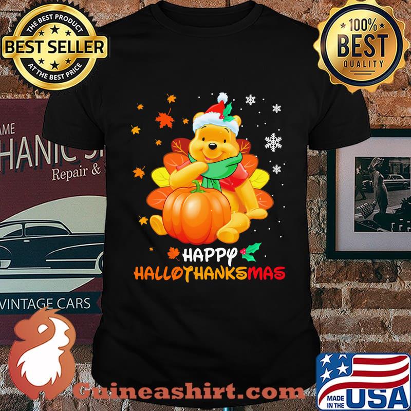 Pooh happy hallothanksmas halloween thanksgiving christmas shirt