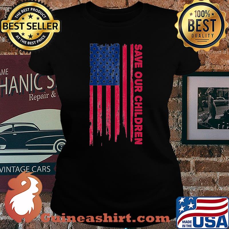Save Our Children USA Flag End Human Trafficking Awareness T-Shirt Laides tee