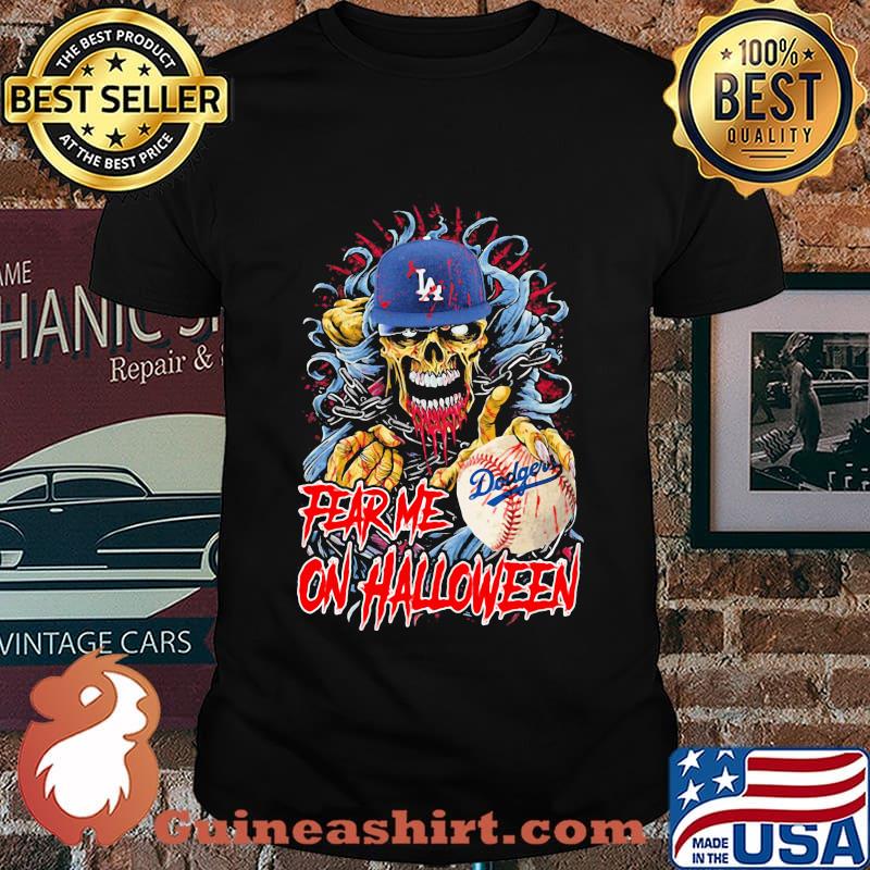 Skeleton los angeles dodgers fear me on halloween shirt