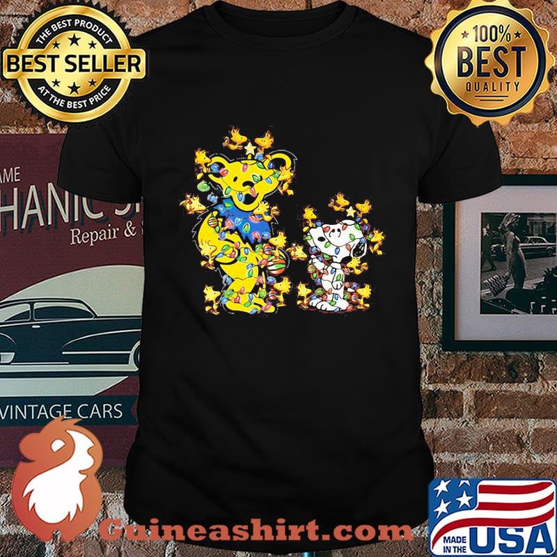 Snoopy bear and woodstock merry christmas lights shirt