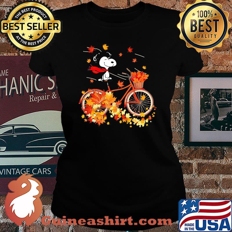 Snoopy riding bicycle leaves tree fall s Laides tee