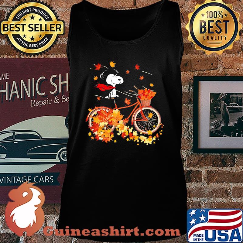 Snoopy riding bicycle leaves tree fall s Tank top