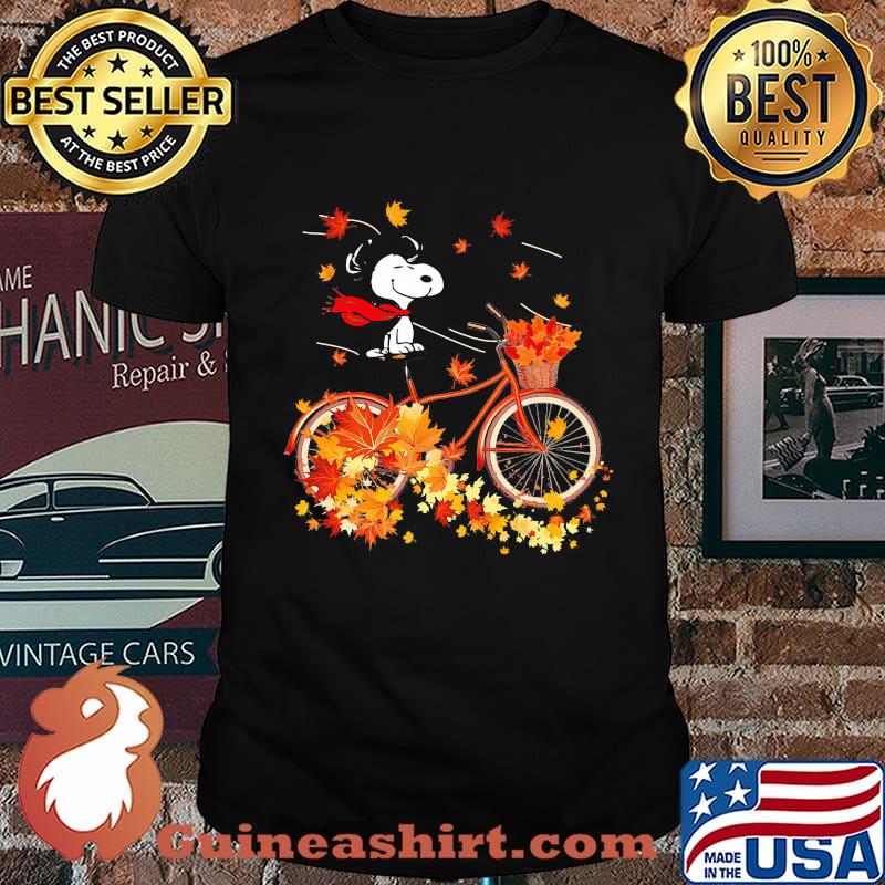 Snoopy riding bicycle leaves tree fall shirt