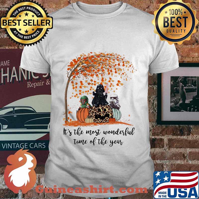 Star wars darth vader it's the most wonderful time of the year leaves tree pumpkins leopard shirt