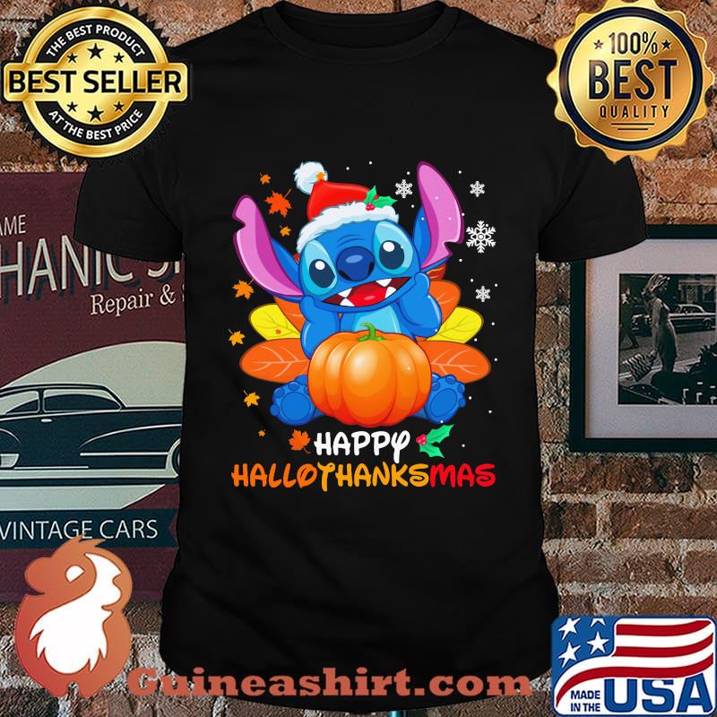 Stitch happy hallothanksmas halloween thanksgiving christmas shirt