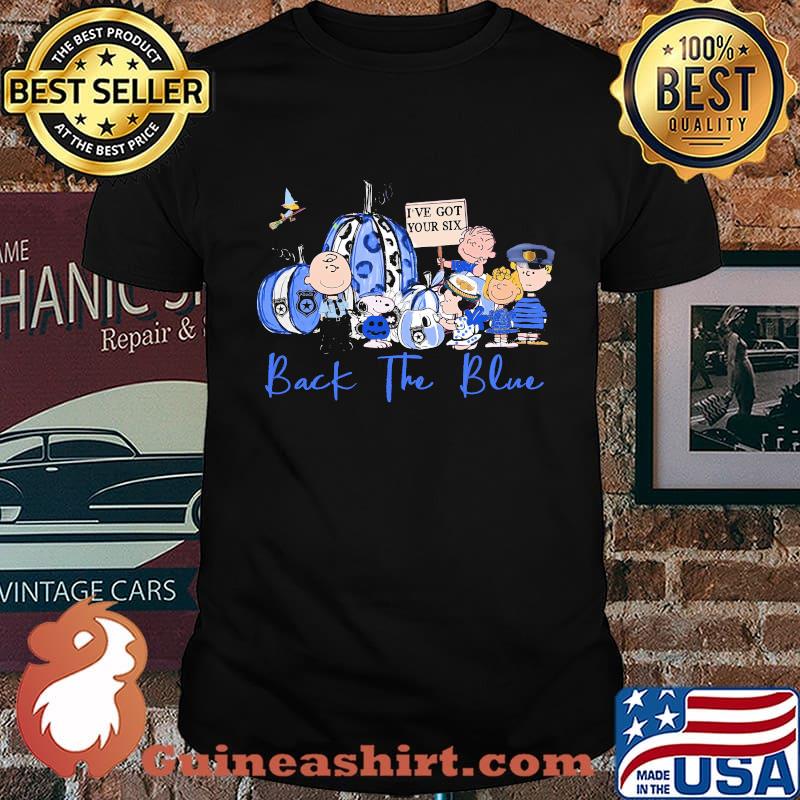 The peanuts i've got your six back in the blue shirt