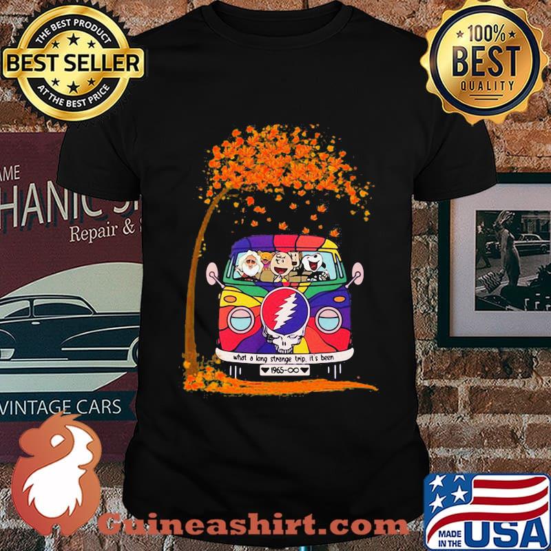 The peanuts riding bus grateful dead band what a long strange trip it's been leaves tree shirt