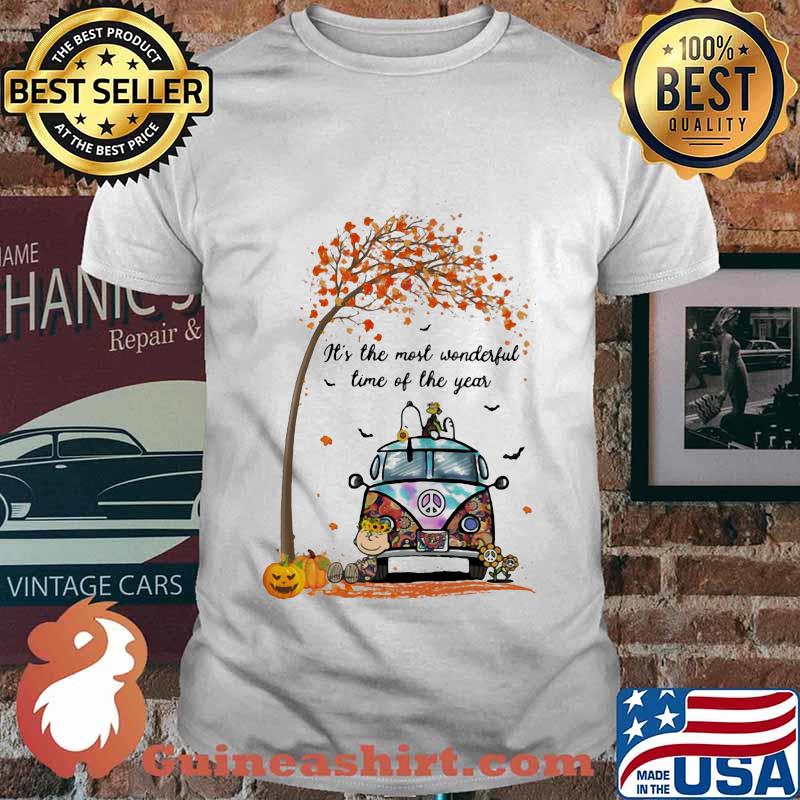 The peanuts riding peace bus sunflower bus it's the most wonderful time of the year leaves tree shirt
