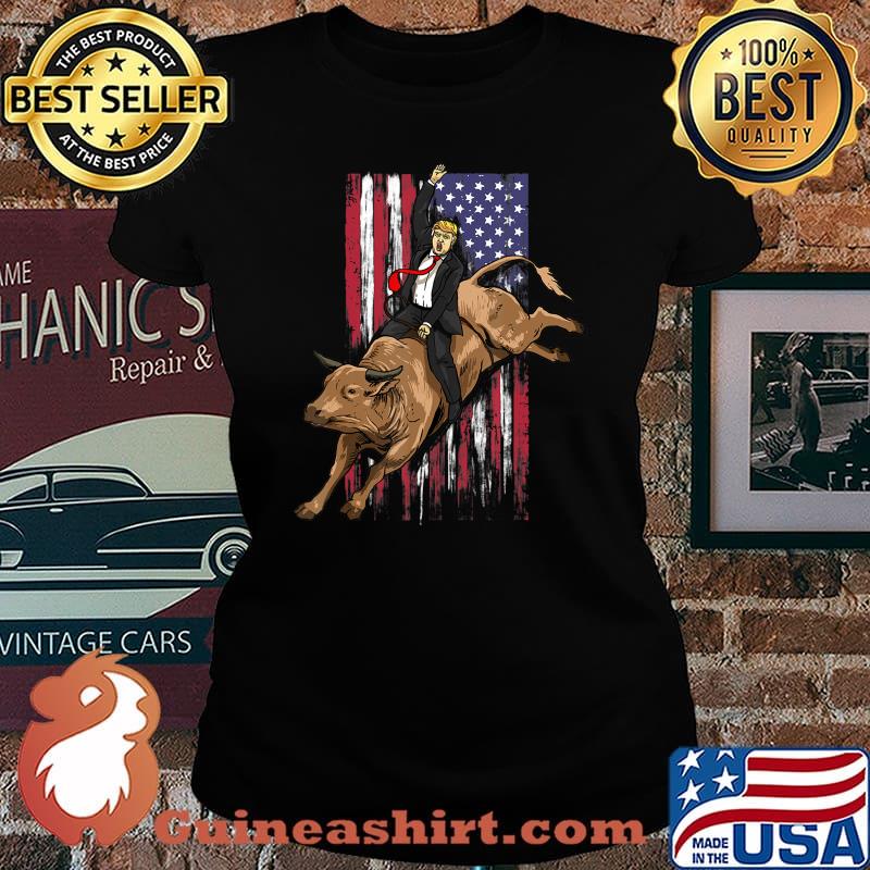 Trump Rodeo Bull Rider Patriotic American Flag Cowboys T-Shirt Laides tee