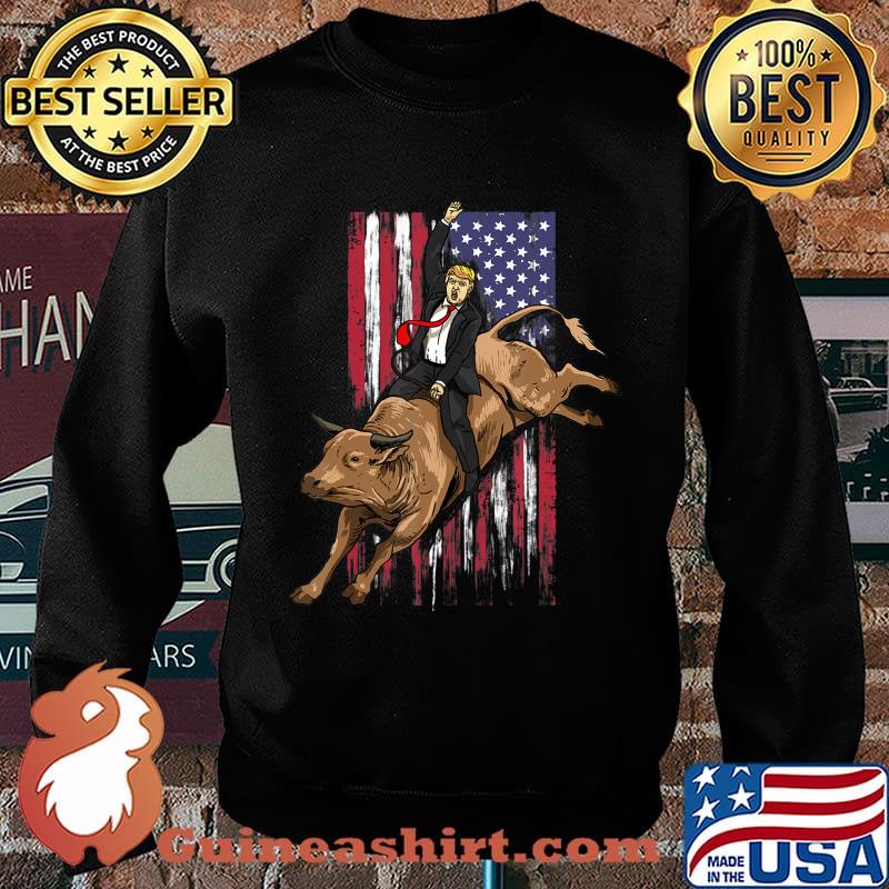 Trump Rodeo Bull Rider Patriotic American Flag Cowboys T-Shirt Sweater