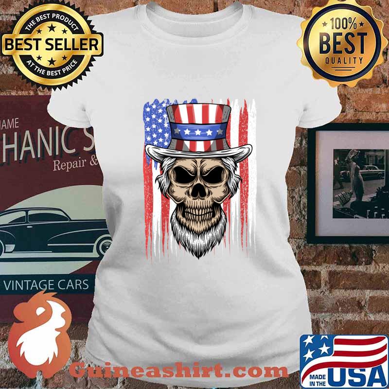 Uncle Skull 4th of July American Flag Patriotic Skull Sam Shirt Ladies tee