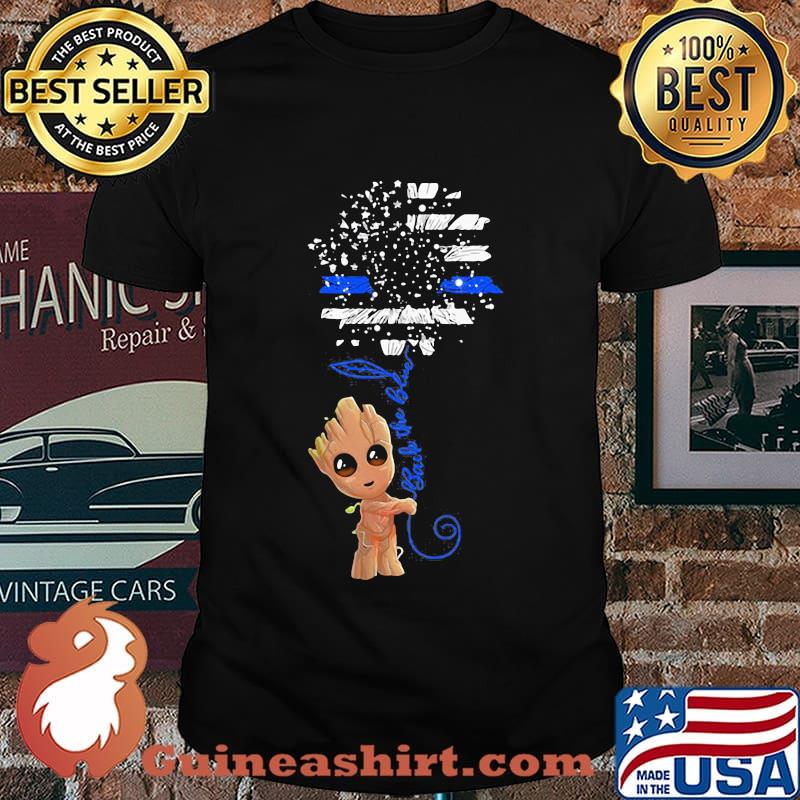 Baby groot holding back the blue sunflower american flag shirt