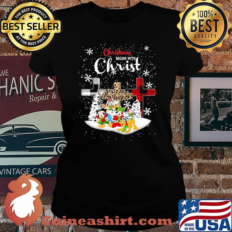 Christmas begins with christ jesus mickey mouse cartoon leopard s Laides tee