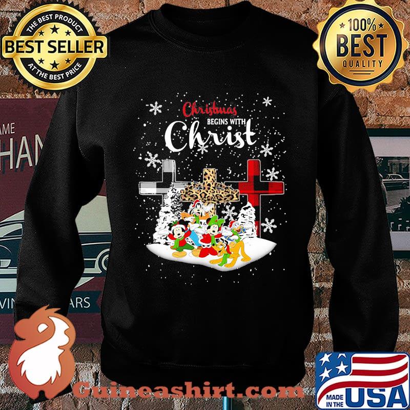 Christmas begins with christ jesus mickey mouse cartoon leopard s Sweater