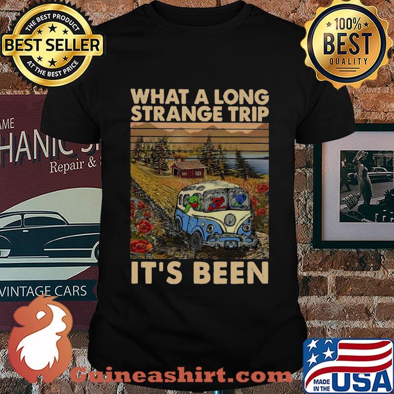Grateful dead bear riding bus what a long strange trip it's been vintage retro shirt