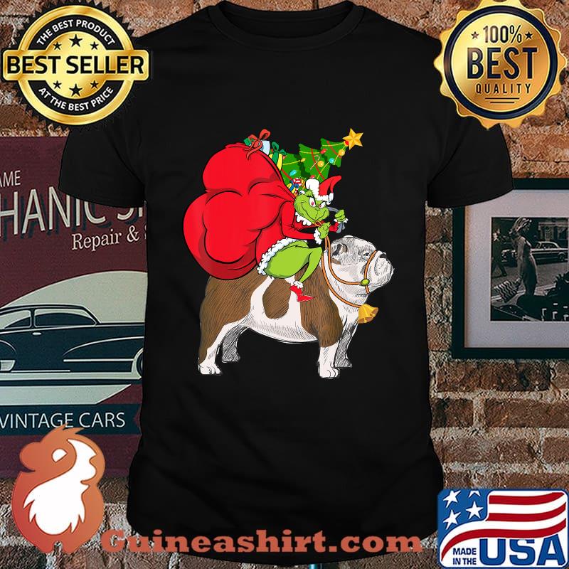 Grinch riding english bulldog christmas shirt