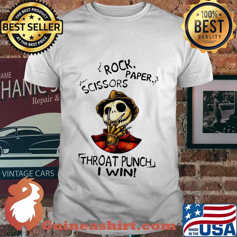 Halloween freddy krueger jack skellington rock paper scissors throat punch i win shirt