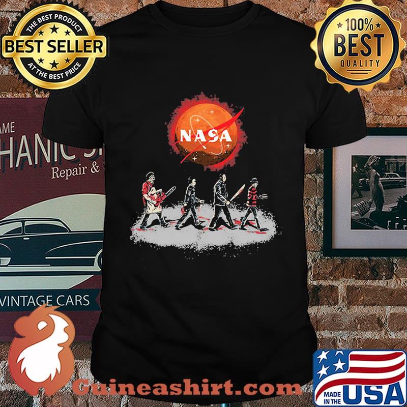 Halloween horror characters crossing the line nasa shirt