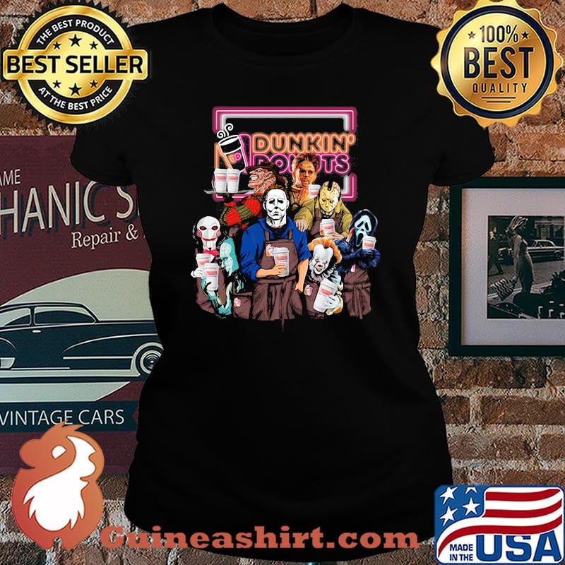 Halloween horror characters drink dunkin donuts s Laides tee