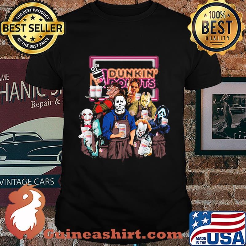 Halloween horror characters drink dunkin donuts shirt
