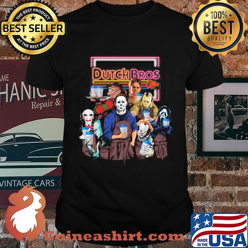 Halloween horror characters drink dutch bros coffee shirt