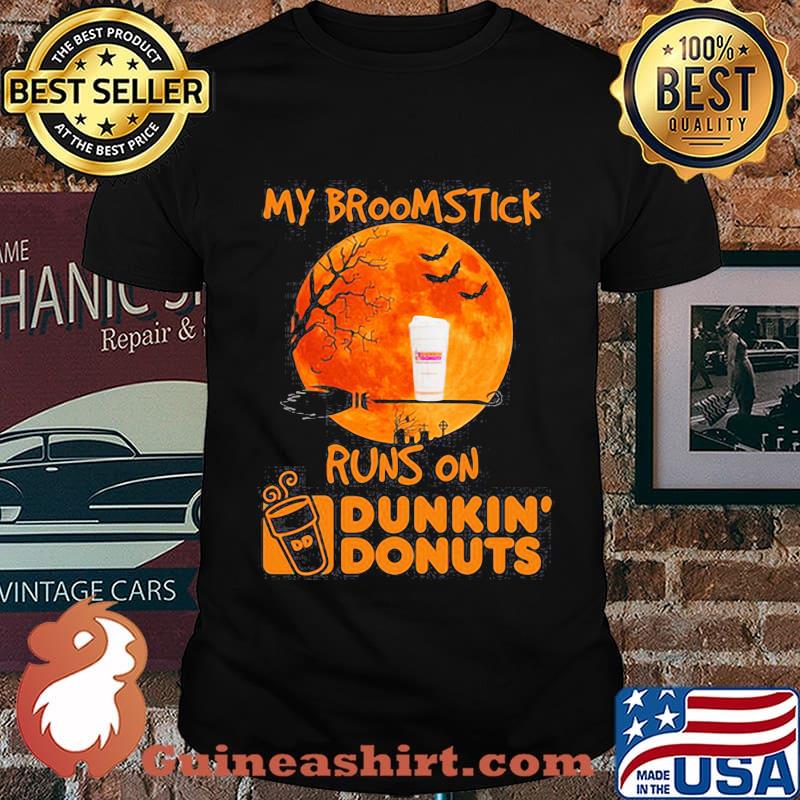 Halloween my broomstick runs on dunkin donuts moon shirt
