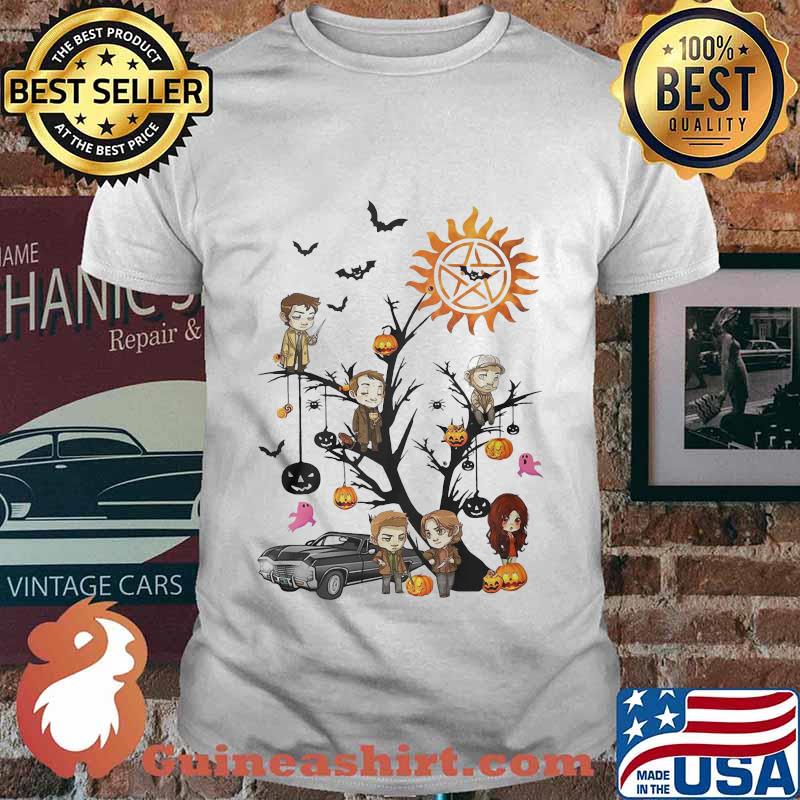 Happy halloween tree pumpkin supernatural characters chibi shirt