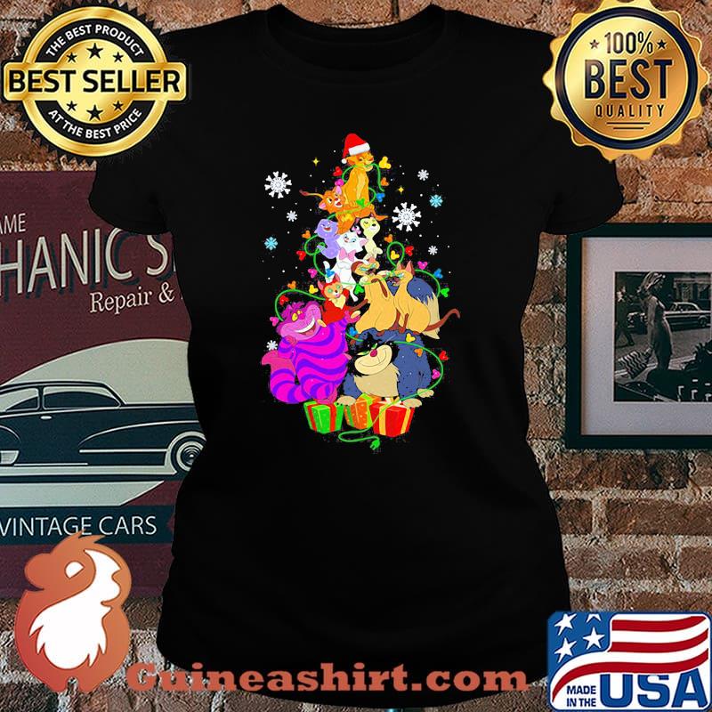 merry christmas disney characters cartoon tree snow s Laides tee