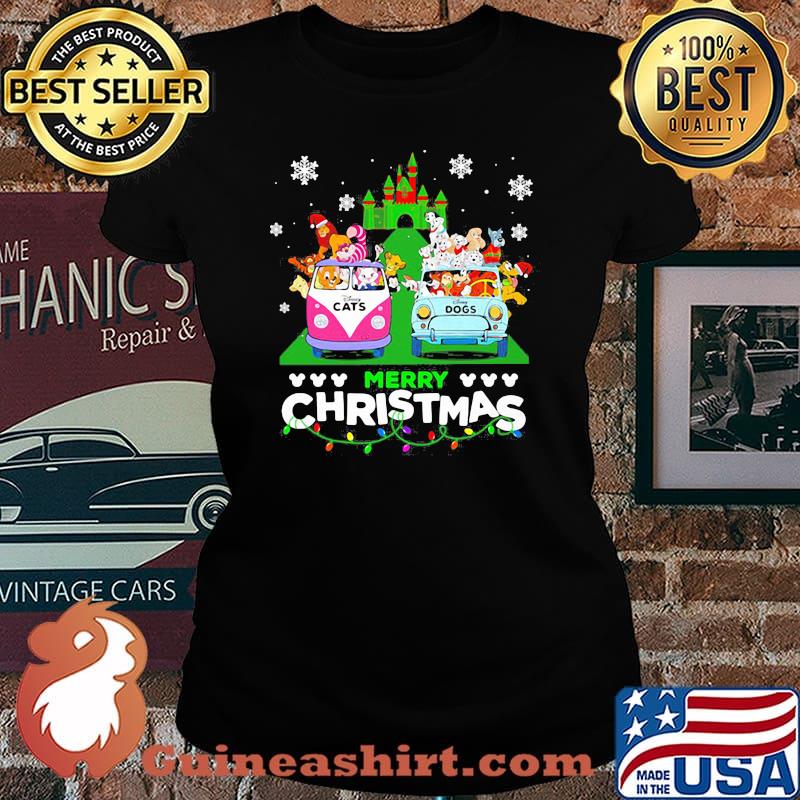 Merry christmas disney dogs and cats riding bus s Laides tee