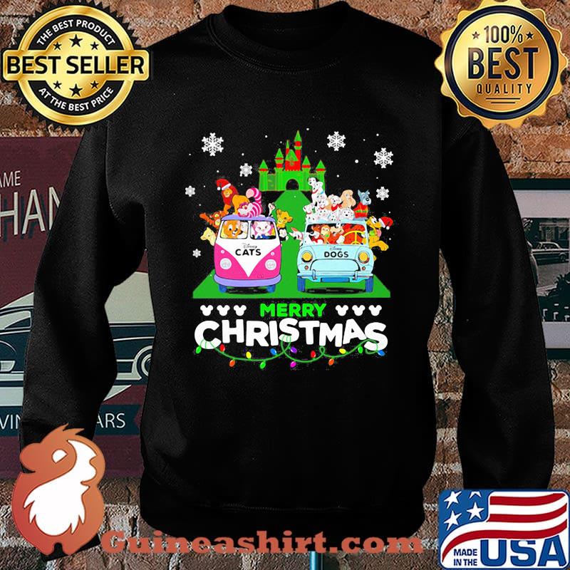 Merry christmas disney dogs and cats riding bus s Sweater