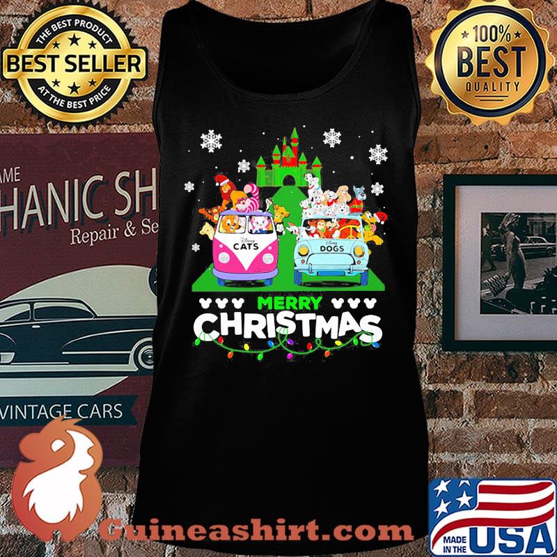 Merry christmas disney dogs and cats riding bus s Tank top